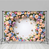 Aperturee - Aperturee Rose Blooming With Butterfly Wall Spring Backdrop